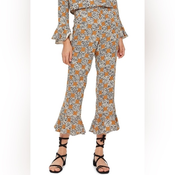 Topshop Pants Size 6 US Leopard Frill Trousers High Waist Crop Pant Ruffle Hem - Picture 4 of 11